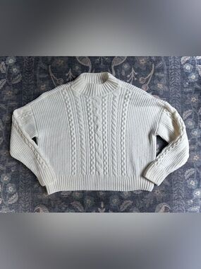 Rachel Zoe White Cable Knit Mock Neck Sweater Sz L